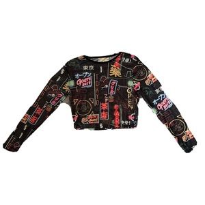 Sheer semi cropped neon sign shirt